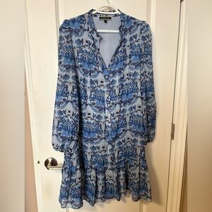 Melanie Lyne long-sleeved, tiered mini dress, blue floral print. size 8